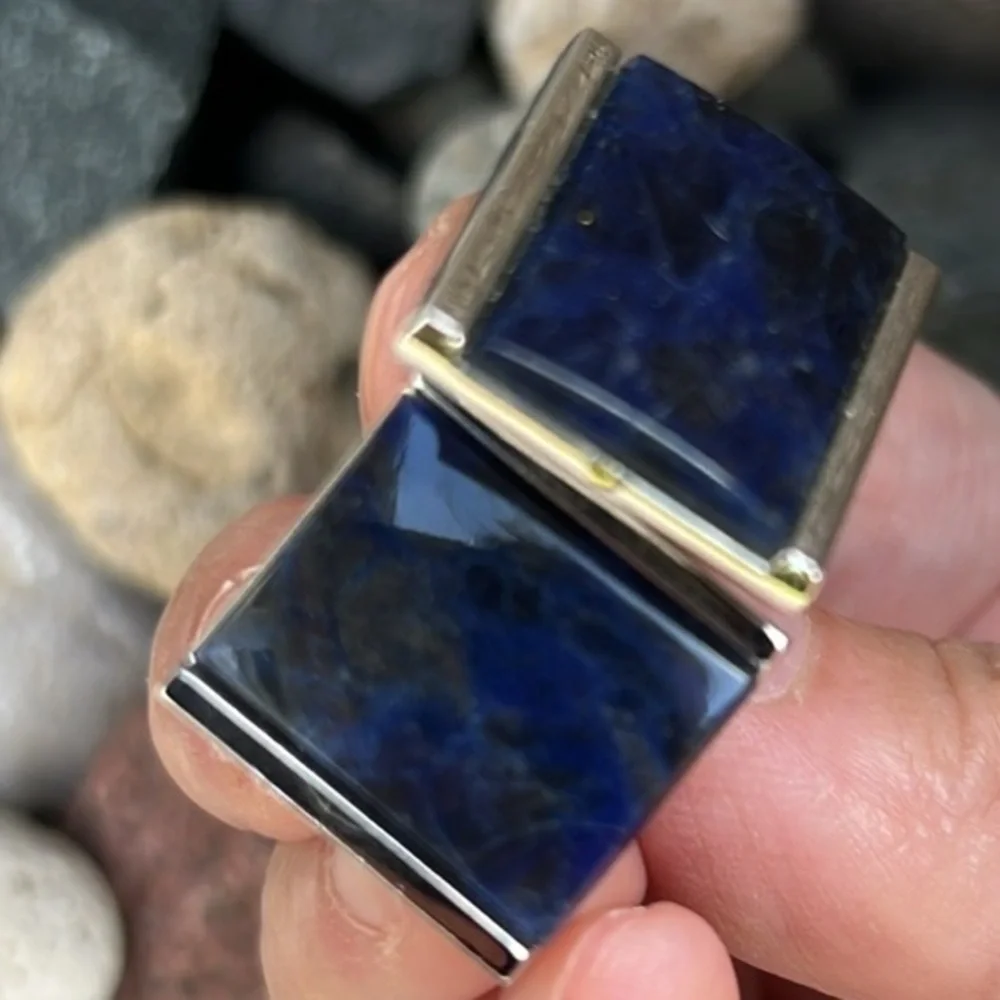 🔹Vintage Set of Genuine Sodalite Cufflinks & Matching Tie Tack — Blue / Silver